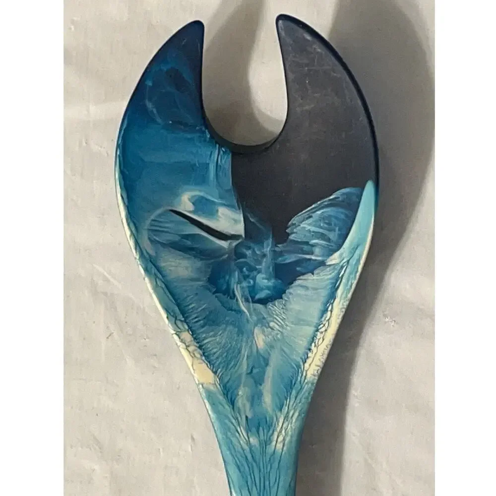 Resin Swirl Salad Set Utensil 2 Pc Blue - Excellent